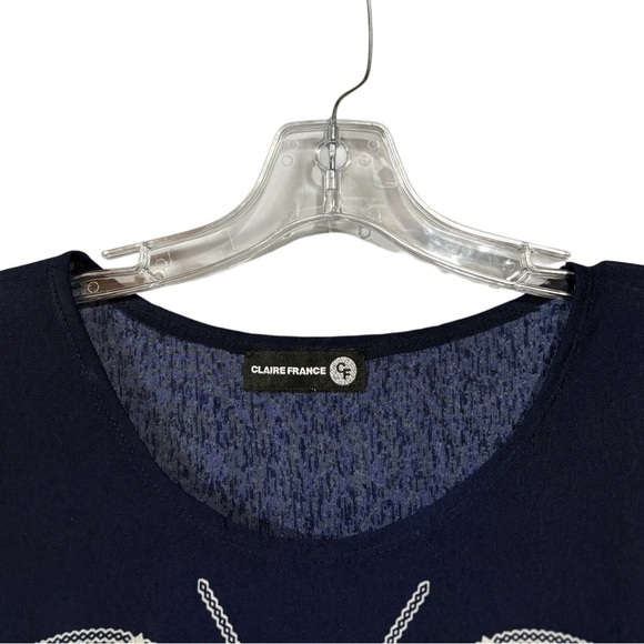 Claire France, Plus Size Navy & White Stretch Blouse, Size 1X - Picture 4 of 8